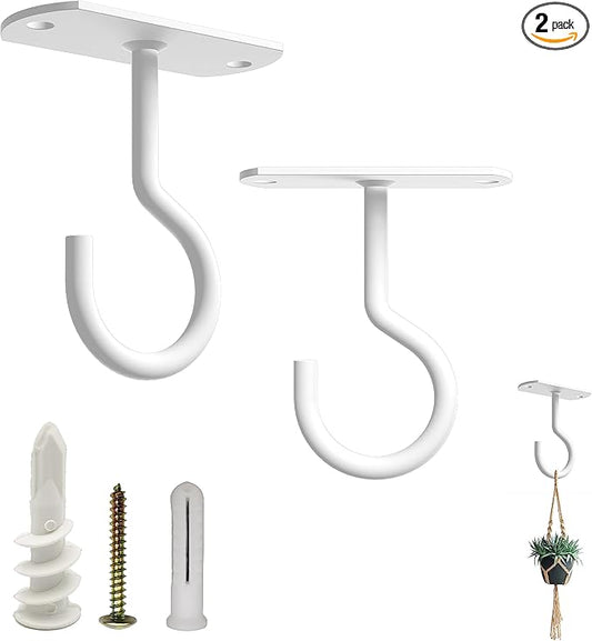 NACETURE Ceiling Hooks Heavy Duty 2 Pack - Plant Hooks for Ceiling Hanging Hook for Hanging Basket Hook, Light, Bird Feeders, Wind Chimes Décor Indoor & Outdoor (White, 2.5 Inch 2 Pack)