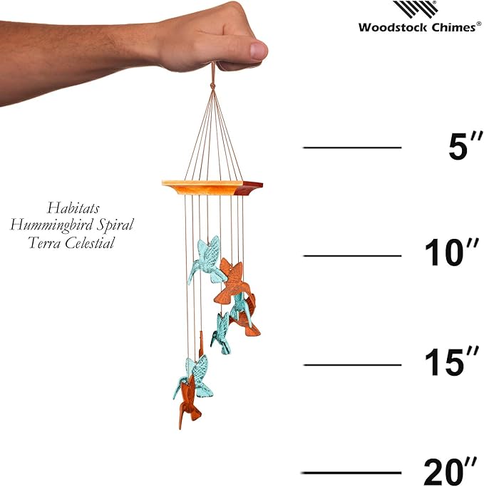 Woodstock Chimes Signature Collection, Woodstock Habitats, Hummingbird Spiral, 18'' Terra Celestial Habitats and Nature Wind Chimes for Outdoor, Patio, Home or Garden Décor (HHT)