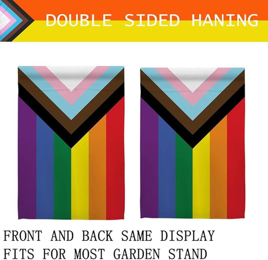 Progress Pride Rainbow Garden Flags - Inclusive Progress Yard Small Flag 12.5x18 Inch for LGBTQ Lesbian Gay Transgender