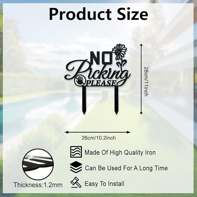 WADORN No Picking Please Metal Decorative Garden Stakes, Funny No Picking Please Warning Metal Yard Sign Funny Garden Ornament Gifts Black Yard Art Decoration for Outdoor Backyard Patio Lawn Walkways
