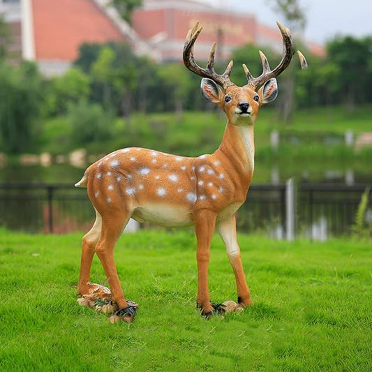 Large Outdoor Garden Animal Statues Park Sculpture Outdoor Statues Resin Sika Sculpture Simulated Floor Sika Deer Decoration Garden Landscape Decoration Garden Courtyard Animal Statue(47*16*65cm)