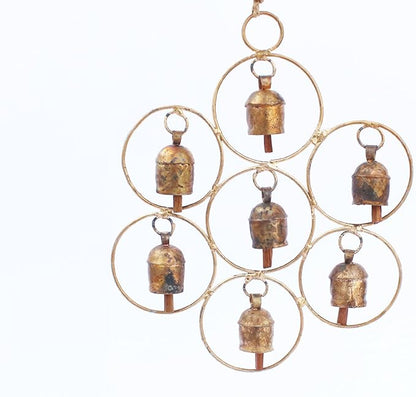 De Kulture Bell Metal Circular Ghantada Wind Chime Hanging Bells for Home Garden Balcony Decor Ideal for New Year Anniversary Birthday Party Decoration (Brown), 9X11.5 (DH) Inches
