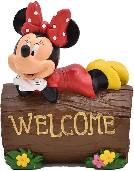 Disney Minnie Mouse Welcome Log Everyday Outdoor Garden Statue, 5 inches Tall, Officially Licensed Disney Product