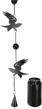 Ebros Harbinger of Doom Raven Crow Black Coated Steel Metal Wall Hanging Wind Chime with Beads Home and Patio Decor Bad Omen Macabre Edgar Poe Ravens Mobile Noisemaker