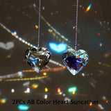 2PCS Simple Geometry Crystal Sun Catcher Prisms, stino Hanging Suncatchers with Glass Prism, Rainbow Maker for Windows, Balcony, Kitchen, Garden Decoration (1, Heart ABColor 2Pcs)