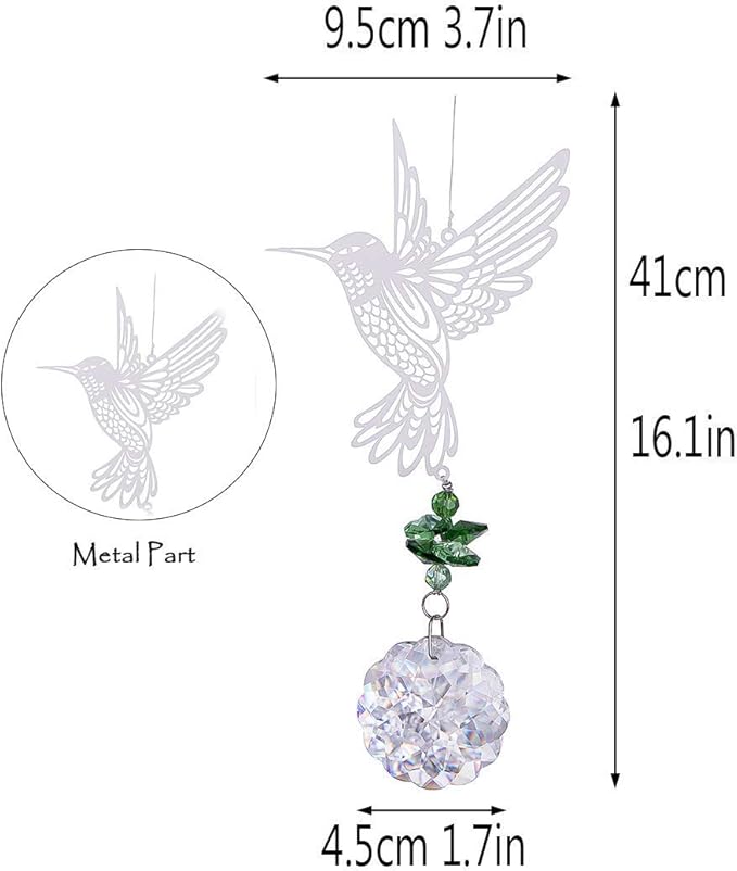 H&D HYALINE & DORA Glass Crystal Flower Prism Rainbow Maker Hummingbird Hanging Window Sun Catcher for Gift