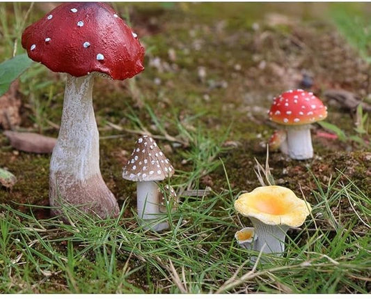 Miniature Resin Mushroom Decor for Fairy Garden – 6 PCS Colorful Mushroom Figurines, Yard Art Ornaments for Outdoor Garden, Bonsai & Terrarium Decorations (Four Set)