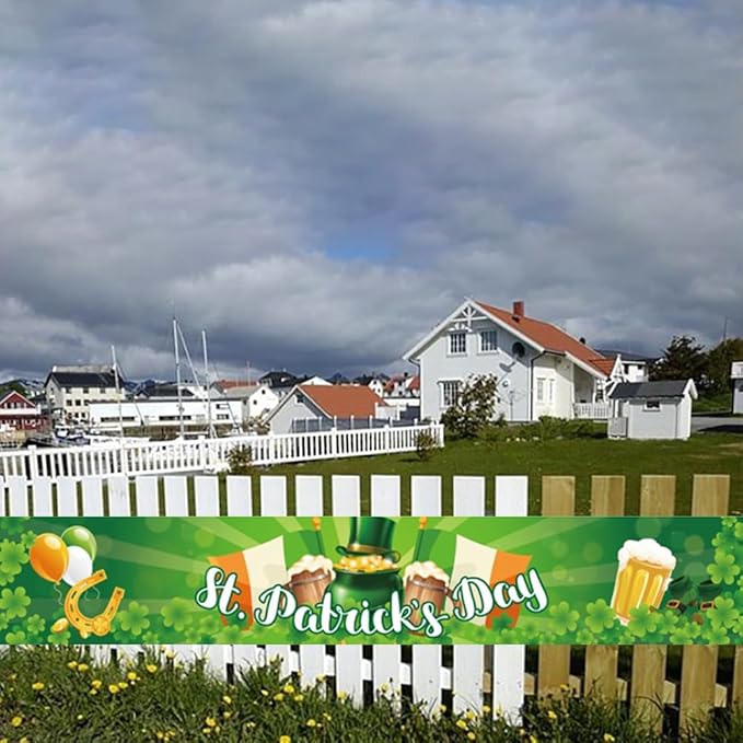St Patricks Day Banner 120 * 20 inch St Happy St Patricks Day Decorations Backdrop Yard Signs Irish Holiday Decor Party Supplies for Outdoor Fences and Holiday Displays Outdoor Yard Patio Banner