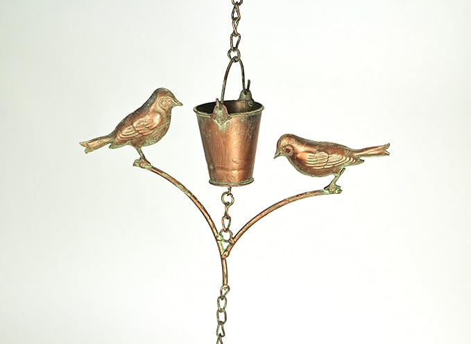May 78 Inch Aged Copper Metal Rain Chain Decorative Bird Patio Decor Garden Accent
