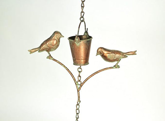 May 78 Inch Aged Copper Metal Rain Chain Decorative Bird Patio Decor Garden Accent