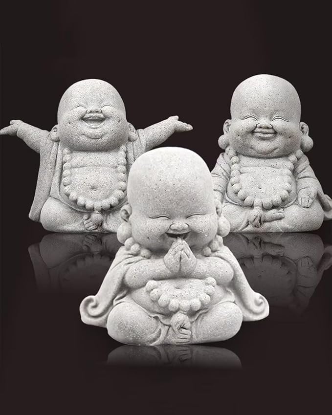 Mini Monk Buddha Statue Sandstone Statues Zen Monk Praying Statue Sculptures for Wealth Good Luck Feng Shui Decor Home Fish Tank Aquarium Garden (Style 18)