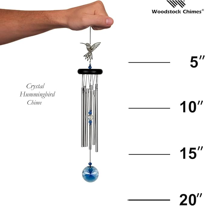 Woodstock Chimes Signature Collection, Crystal Hummingbird Chime, 18'' Decor Designs Wind Chimes for Outdoor, Patio, Home or Garden Décor (WFHU)