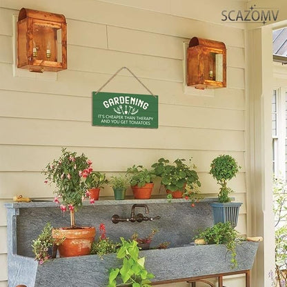 Garden Sign Decor, Gardening It'S Cheaper Than Therapy And You Get Tomatoes, Funny Outdoor Decorative For Garden Backyard Patio Farmhouse, Potting Shed Personalized Wooden Hanging Plaque 5"X 10"