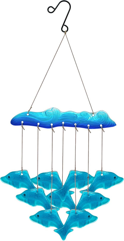 Sea Glass Dolphin Fish Wind Chimes for Outside, Windchimes Outdoors Unique, Patio Beach Outdoor Home Garden Decor, Windchimes Outdoors, Memorial Garden Christmas Decoration Gifts