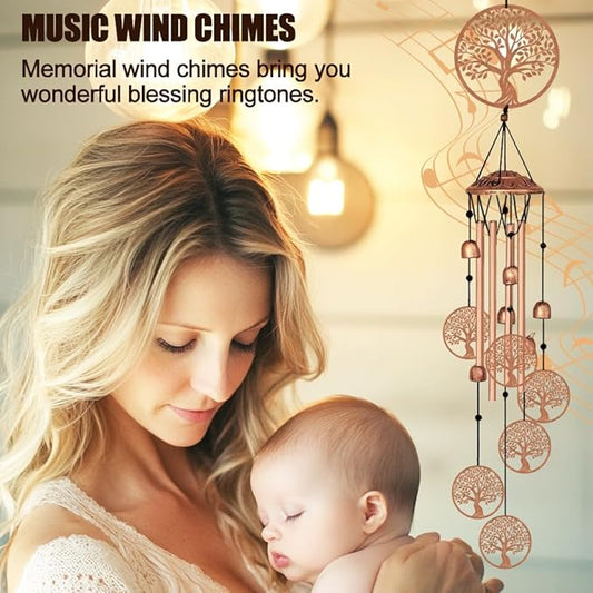 Large Aluminium Wind Chimes 33" Outdoor Deep Tone Memorial Wind Chime with Tree of Life Wind Catcher, Sympathy for Loss of Loved Mom Father,Metal Wind Chimes for Garden Patio Home Decor