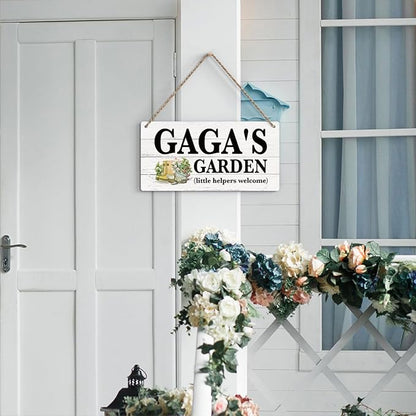 Gaga Gifts Outdoor Garden Wooden Sign Decor, Indoor Garden Decoration Hanging Signs 12x6 Inches, Outdoor Porch Yard Wall Art Decor Sign, Mother's Day Gifts Birthday Gift for Mom Grandma