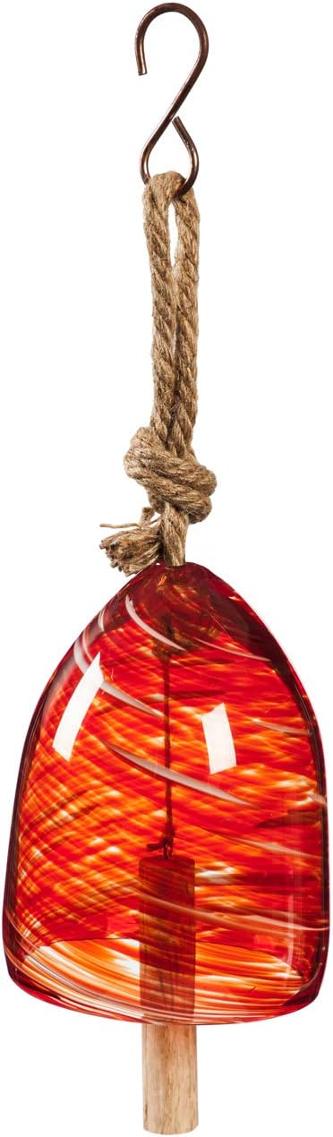 Evergreen Garden Beautiful Decorative Art Glass Speckle Red Bell Wind Chime - 6 x 6 x 8 Inches Fade and Weather Resistant Indoor/Outdoor Decoration for Homes, Yards and Gardens