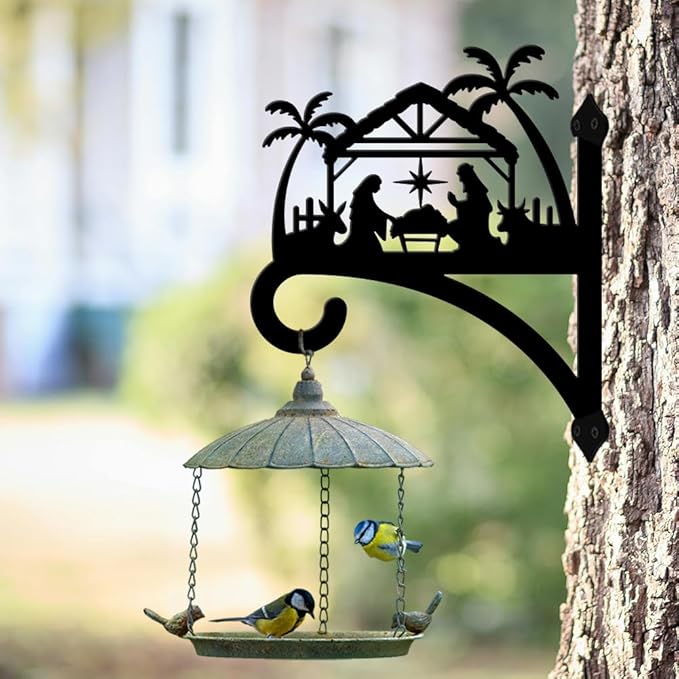 peacoblue Iron Plant Hangers Hooks for Outdoor Indoor Hanging Plants Flower Fern Pots Lantern Bird Feeder,11.8"x14.7" Weather Resistant Metal Wall Holder for Porch Garden Farmhouse(Nativity)