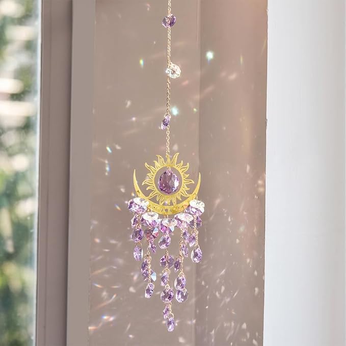 Crystal Suncatcher, Suncatchers for Windows Hanging, Sun Catchers Indoor Window, Unique Crystal Wind Chimes for Indoor & Outdoor Decoration, Gift for Sutffers Home Decor (Purple)