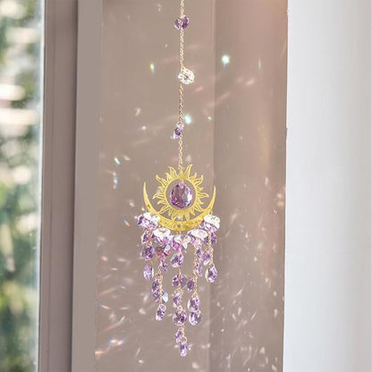 Crystal Suncatcher, Suncatchers for Windows Hanging, Sun Catchers Indoor Window, Unique Crystal Wind Chimes for Indoor & Outdoor Decoration, Gift for Sutffers Home Decor (Purple)