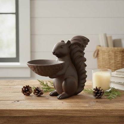 Comfy Hour 10" Squirrel with Acorn Bowl Decorative Figurine, Artisan Crafted Wildlife Statue for Outdoor Garden & Home, Rustic Bronze Style Patio Decor, Polyresin Ornament, 1 Piece