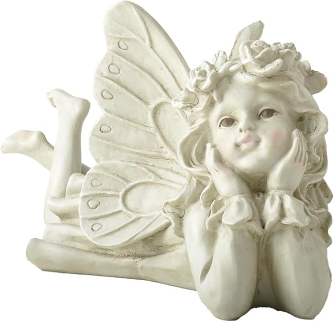 Whimsical Angel Garden Statue – Hand-Painted Laying Fairy Figurine for Yard, Patio or Flower Bed – Resin Outdoor Decoration (10.2” Long)