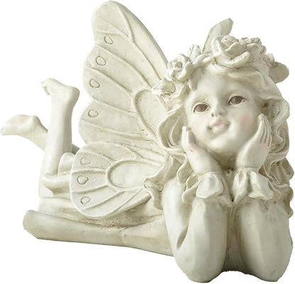 Whimsical Angel Garden Statue – Hand-Painted Laying Fairy Figurine for Yard, Patio or Flower Bed – Resin Outdoor Decoration (10.2” Long)