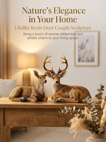 XTAPAN Doe & Buck Statue Figurines Deer Animal Sculpture Gift Home Decor,Office or Outdoor Garden Statue Woodland Decoration