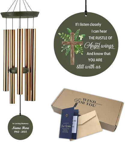 Personalized Wind Chimes, 36inch Memorial Gifts Loving Memory of Dad/Mom, Jesus Mourn Wind Chimes, Custom Name Cross Wind Chime for Loss of Loved Ones Outside (Produced in USA)