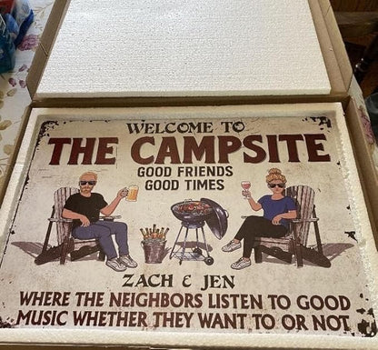 Custom Patio Backyard Metal Signs Where Neighbor Listen to Good Music Welcome Sign, personalized Retro Wall Decor for Home Gate Poolbar Balcony Basement Sign Gift tin signs vintage metal Funny Wall Decoration (Backyard)