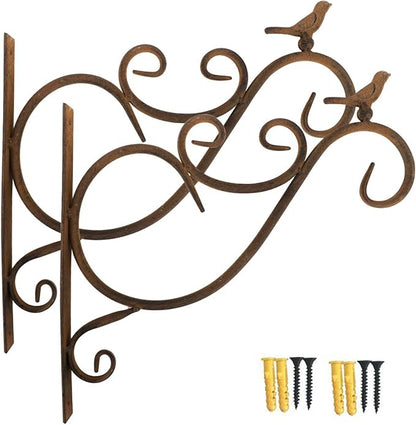 Lewondr Wall Hanging Plant Bracket,2 Pack 12-inch Retro Iron Metal Wall Hanger for Hanging Plant Flower Bird Feeder Planter Indoor Outdoor,Retro