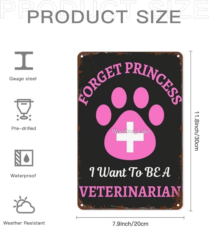 Vintage Tin Metal Sign Forget Princess I Want to Be Veterinarianhouse 8x12 Inch Retro Wall Decor for Home,Patio,Yard,Office,Funny Quotes and Motivational Sayings