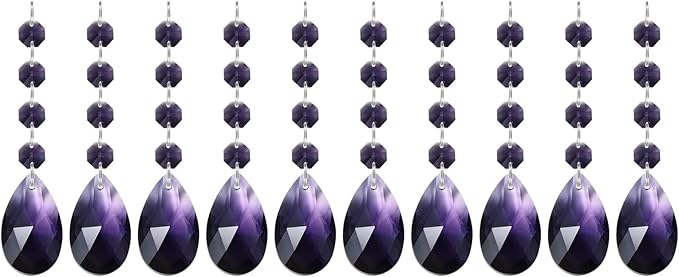 PATIKIL Teardrop Crystal Chandelier Pendants Beads, 10 Pack 125mm Length 38mm Chandelier Prisms Parts Ornaments Hanging Beads for DIY Arts Crafts Decoration, Violet
