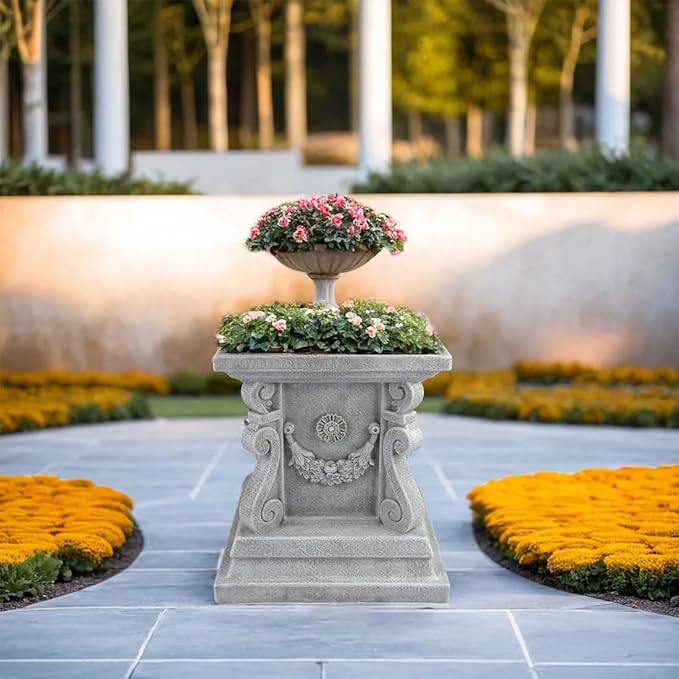 Square Garden Pedestal Sculpture Plinth Base Riser Pedestal Statuary Stand Outdoor Decor, Indoor Outdoor Sculptural Garden Plinth Base Statue Riser Home Decoration