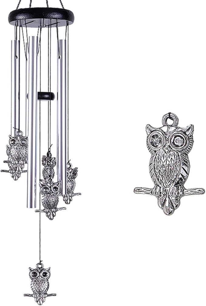 Owl Wind Chimes Outdoor/Indoor Decor - Memorial Wind Bells, Romantic Wind Catcher, Blessing Windchimes Gifts for Mom, Home, Balcony, Yard, Tree, Indoor, Festival Garden Decoration(5 Tubes, 6 Owls)