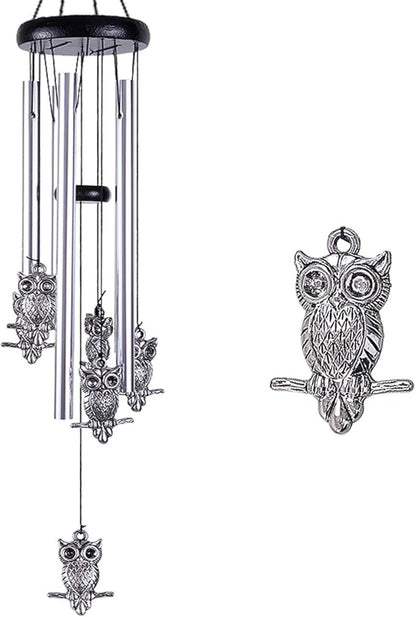Owl Wind Chimes Outdoor/Indoor Decor - Memorial Wind Bells, Romantic Wind Catcher, Blessing Windchimes Gifts for Mom, Home, Balcony, Yard, Tree, Indoor, Festival Garden Decoration(5 Tubes, 6 Owls)