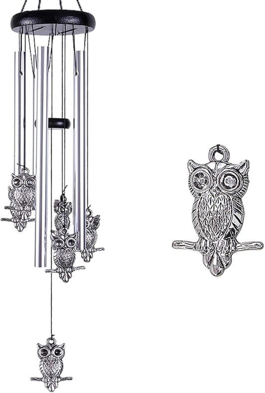 Owl Wind Chimes Outdoor/Indoor Decor - Memorial Wind Bells, Romantic Wind Catcher, Blessing Windchimes Gifts for Mom, Home, Balcony, Yard, Tree, Indoor, Festival Garden Decoration(5 Tubes, 6 Owls)