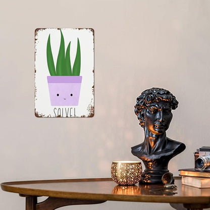 patio wall decor Happy Plant! tin vintage signs Club Retro Metal Wall Art for Home,Cafe,Office,Yard & More: Decorative Plaque with Inspirational Life Quotes 8X12inch