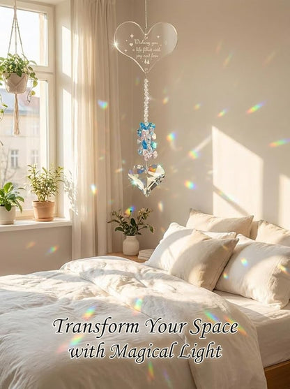 Crystal Heart Suncatcher Kit for Indoor Window Hanging Prism,Healing Rainbow Maker, for Her Birthday and Holidays, Room Garden Outdoor Decor, Pet Gift (Pastel)