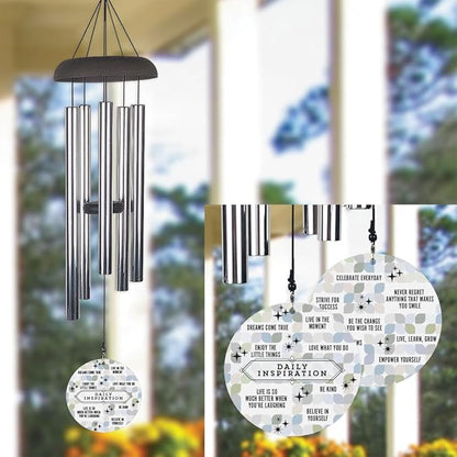 Motivational Wind Chime Daily Inspiration with Uplifting Quotes, Patchwork Sail Design, Outdoor Hanging Chime for Garden, Porch, or Patio, Encouraging Gift Idea