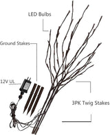 Vanthylit 3PK 30" Brown Lighted Twig Branches Pathway Light 60 LED Warm White Bulbs for Outdoor and Indoor