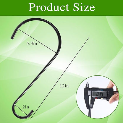 Dreecy 12-Inch Tree Branch Hooks, 4 Pack Extra Large S Hooks for Hanging Plants, Heavy Duty Bird Feeder Hook for Hanging Plants, Black Bird Feeder Hangers for Outside, Lanterns and Ornaments