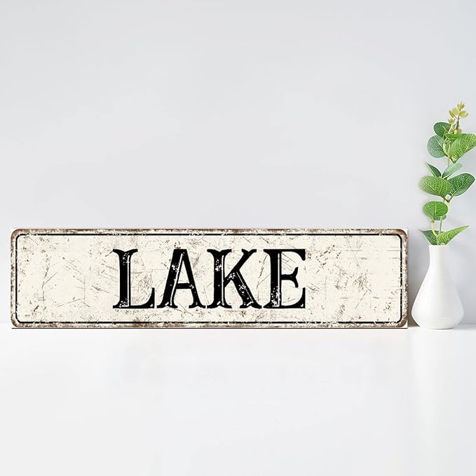 Madcolitote Vintage Lake Wood Sign Lake Custom Street Sign Rustic Wooden Wall Art Farmhouse Wall Decor Kitchen Wall Hanging Signs Wall Sign Home Decor Housewarming Gift 6x24in