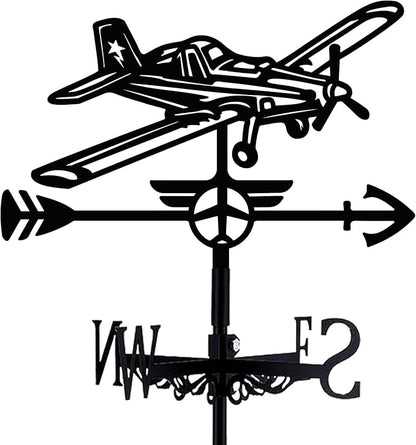 Airplane Weathervane 26' Height Black Metal Wind Sculpture Roof Garden Art Decor Farmhouse Durable Decorative Stake Waterproof Weathervane Garden Decor