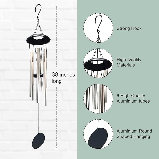 VOS Aura Deluxe Metal Windchime - 38” Beautiful Melodic Hanging Wind Chimes – Set of 2, Perfect Home and Garden Décor, Patio and Yard (Brush White and Bronze)