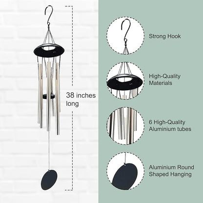 VOS Aura Deluxe Metal Windchime - 38” Beautiful Melodic Hanging Wind Chimes – Set of 2, Perfect Home and Garden Décor, Patio and Yard (Brush White and Bronze)
