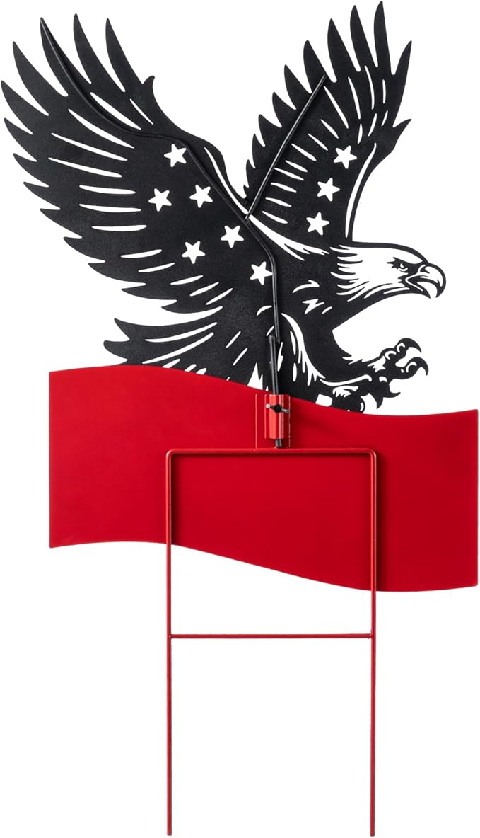 Glitzhome 29.75"H Patriotic Americana Metal Eagle Silhouette & Flag Yard Signs,Patriotic Decorative Garden Stakes for 4th of July Decorations Outdoor,Memorial Day Yard Signs for Lawn Porch Decor