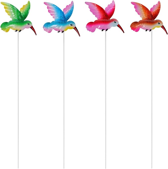 Yardwe Hummingbird Garden Stake Metal Decorative Outdoor Lawn Art 3.12 Inch Realistic Humming Bird Garden Pick for Patio Yard