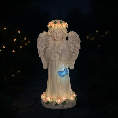 Dlfghos Solar Garden Angel Statue Solar Angel Outdoor Garden Decor Statues Praying Angel Memorial Figurine Light Decorations for Outside Yard Lawn Garden Cemetery Decor Gifts for Mom Grandma Women