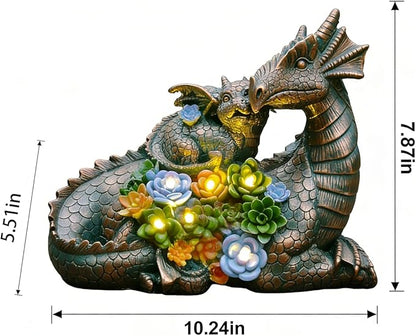 JOYBEE Dragon Solar Garden Statues Outdoor Decoration with Succulent and 6 LED Lights,Dragon Figurine Solar Lights Lawn Décor,Outside Statue Ornament for Patio, Balcony, Yard,Unique Gift for Mom
